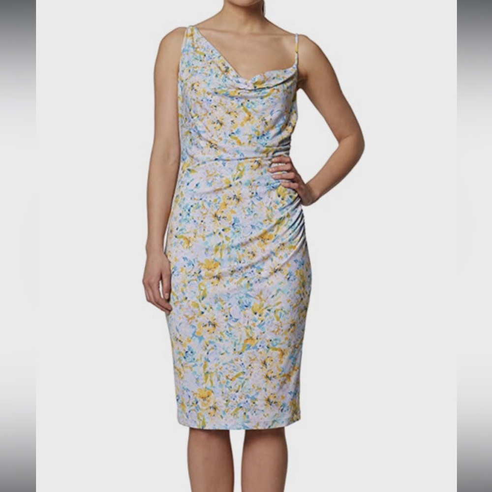 NWT LAUNDRY BY SHELLI SEGAL Women's Asymmetrical Midi Dress Purple Multi size 8